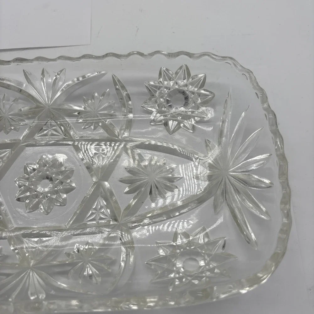 Vintage Anchor Hocking prescut Glass 12x6x1 Tray Scalloped Rim. Granny  Dishes